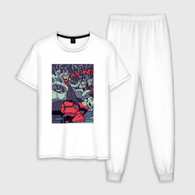 Мужская пижама хлопок с принтом Its alive   Helltaker в Курске, 100% хлопок | брюки и футболка прямого кроя, без карманов, на брюках мягкая резинка на поясе и по низу штанин
 | 