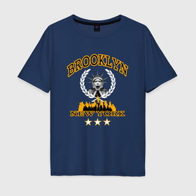 Мужская футболка хлопок Oversize с принтом Бруклин и статуя свободы в Белгороде, 100% хлопок | свободный крой, круглый ворот, “спинка” длиннее передней части | 