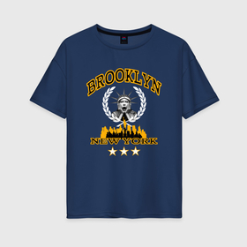 Женская футболка хлопок Oversize с принтом Бруклин и статуя свободы в Белгороде, 100% хлопок | свободный крой, круглый ворот, спущенный рукав, длина до линии бедер
 | 