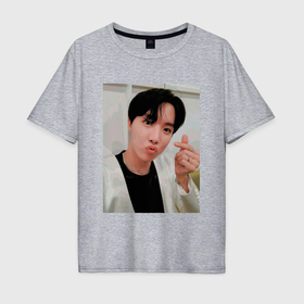 Мужская футболка хлопок Oversize с принтом BTS  J hope в Екатеринбурге, 100% хлопок | свободный крой, круглый ворот, “спинка” длиннее передней части | Тематика изображения на принте: 