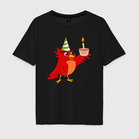 Мужская футболка хлопок Oversize с принтом Праздничная птичка в Тюмени, 100% хлопок | свободный крой, круглый ворот, “спинка” длиннее передней части | Тематика изображения на принте: 