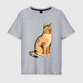 Мужская футболка хлопок Oversize с принтом Очень сердитый кот в Кировске, 100% хлопок | свободный крой, круглый ворот, “спинка” длиннее передней части | Тематика изображения на принте: 