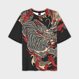 Мужская футболка oversize 3D с принтом Борьба тигра с драконом в Белгороде,  |  | Тематика изображения на принте: 
