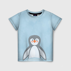 Детская футболка 3D с принтом Пингвиненок , 100% гипоаллергенный полиэфир | прямой крой, круглый вырез горловины, длина до линии бедер, чуть спущенное плечо, ткань немного тянется | 