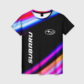 Женская футболка 3D с принтом Subaru speed lights , 100% полиэфир ( синтетическое хлопкоподобное полотно) | прямой крой, круглый вырез горловины, длина до линии бедер | 