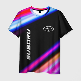 Мужская футболка 3D с принтом Subaru speed lights , 100% полиэфир | прямой крой, круглый вырез горловины, длина до линии бедер | 