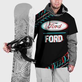 Накидка на куртку 3D с принтом Значок Ford в стиле glitch на темном фоне , 100% полиэстер |  | Тематика изображения на принте: 