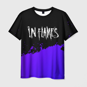 Мужская футболка 3D с принтом In Flames purple grunge , 100% полиэфир | прямой крой, круглый вырез горловины, длина до линии бедер | 