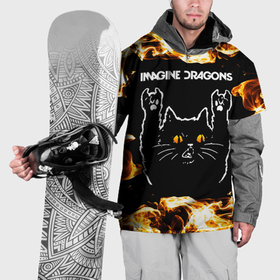 Накидка на куртку 3D с принтом Imagine Dragons рок кот и огонь в Курске, 100% полиэстер |  | 