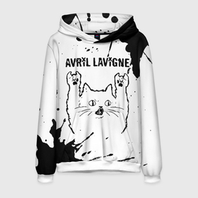 Мужская толстовка 3D с принтом Avril Lavigne рок кот на светлом фоне в Екатеринбурге, 100% полиэстер | двухслойный капюшон со шнурком для регулировки, мягкие манжеты на рукавах и по низу толстовки, спереди карман-кенгуру с мягким внутренним слоем. | 
