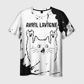 Мужская футболка 3D с принтом Avril Lavigne рок кот на светлом фоне в Екатеринбурге, 100% полиэфир | прямой крой, круглый вырез горловины, длина до линии бедер | 