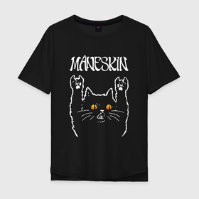 Мужская футболка хлопок Oversize с принтом Maneskin rock cat в Курске, 100% хлопок | свободный крой, круглый ворот, “спинка” длиннее передней части | 