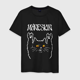 Мужская футболка хлопок с принтом Maneskin rock cat в Курске, 100% хлопок | прямой крой, круглый вырез горловины, длина до линии бедер, слегка спущенное плечо. | 