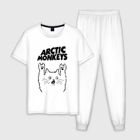 Мужская пижама хлопок с принтом Arctic Monkeys   rock cat в Новосибирске, 100% хлопок | брюки и футболка прямого кроя, без карманов, на брюках мягкая резинка на поясе и по низу штанин
 | 