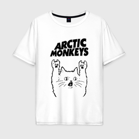 Мужская футболка хлопок Oversize с принтом Arctic Monkeys   rock cat , 100% хлопок | свободный крой, круглый ворот, “спинка” длиннее передней части | 