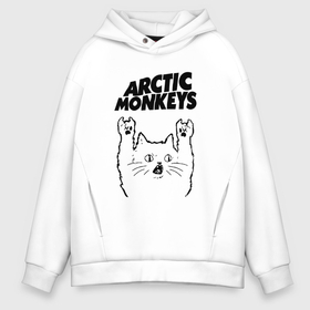 Мужское худи Oversize хлопок с принтом Arctic Monkeys   rock cat в Екатеринбурге, френч-терри — 70% хлопок, 30% полиэстер. Мягкий теплый начес внутри —100% хлопок | боковые карманы, эластичные манжеты и нижняя кромка, капюшон на магнитной кнопке | 
