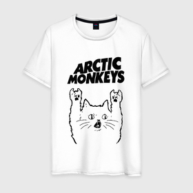 Мужская футболка хлопок с принтом Arctic Monkeys   rock cat , 100% хлопок | прямой крой, круглый вырез горловины, длина до линии бедер, слегка спущенное плечо. | 