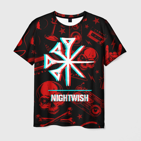 Мужская футболка 3D с принтом Nightwish rock glitch в Петрозаводске, 100% полиэфир | прямой крой, круглый вырез горловины, длина до линии бедер | 