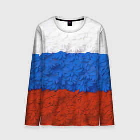 Мужской лонгслив 3D с принтом Флаг Российской Федерации из цветов в Новосибирске, 100% полиэстер | длинные рукава, круглый вырез горловины, полуприлегающий силуэт | 