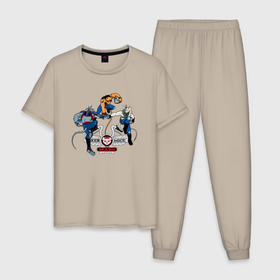 Мужская пижама хлопок с принтом Мыши байкеры с Марса , 100% хлопок | брюки и футболка прямого кроя, без карманов, на брюках мягкая резинка на поясе и по низу штанин
 | Тематика изображения на принте: 