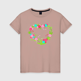 Женская футболка хлопок с принтом Цветы и веточки в Петрозаводске, 100% хлопок | прямой крой, круглый вырез горловины, длина до линии бедер, слегка спущенное плечо | 