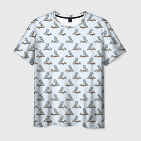 Мужская футболка 3D с принтом Совушки на ветках в Новосибирске, 100% полиэфир | прямой крой, круглый вырез горловины, длина до линии бедер | Тематика изображения на принте: 