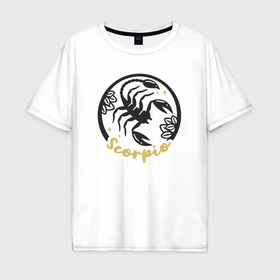 Мужская футболка хлопок Oversize с принтом Скорпион знаки зодиака , 100% хлопок | свободный крой, круглый ворот, “спинка” длиннее передней части | Тематика изображения на принте: 