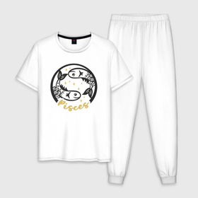 Мужская пижама хлопок с принтом Зодиак рыбы в Кировске, 100% хлопок | брюки и футболка прямого кроя, без карманов, на брюках мягкая резинка на поясе и по низу штанин
 | Тематика изображения на принте: 