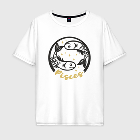 Мужская футболка хлопок Oversize с принтом Зодиак рыбы в Кировске, 100% хлопок | свободный крой, круглый ворот, “спинка” длиннее передней части | Тематика изображения на принте: 