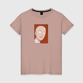 Женская футболка хлопок с принтом Сайтама One punch man в Белгороде, 100% хлопок | прямой крой, круглый вырез горловины, длина до линии бедер, слегка спущенное плечо | 