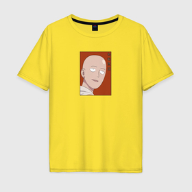 Мужская футболка хлопок Oversize с принтом Сайтама One punch man в Екатеринбурге, 100% хлопок | свободный крой, круглый ворот, “спинка” длиннее передней части | 