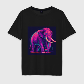 Мужская футболка хлопок Oversize с принтом Яркий неоновый слон в Санкт-Петербурге, 100% хлопок | свободный крой, круглый ворот, “спинка” длиннее передней части | 
