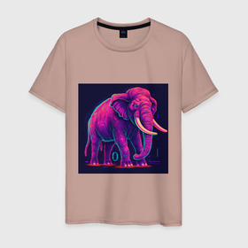 Мужская футболка хлопок с принтом Яркий неоновый слон в Санкт-Петербурге, 100% хлопок | прямой крой, круглый вырез горловины, длина до линии бедер, слегка спущенное плечо. | 