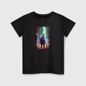 Детская футболка хлопок с принтом Волк охотник с оружием в Тюмени, 100% хлопок | круглый вырез горловины, полуприлегающий силуэт, длина до линии бедер | 