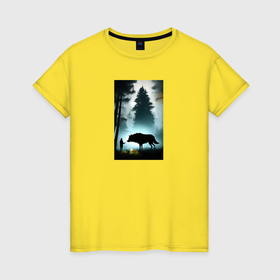 Женская футболка хлопок с принтом Лесник и волк в Белгороде, 100% хлопок | прямой крой, круглый вырез горловины, длина до линии бедер, слегка спущенное плечо | 