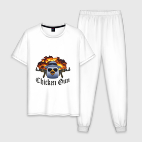 Мужская пижама хлопок с принтом Chicken gun game , 100% хлопок | брюки и футболка прямого кроя, без карманов, на брюках мягкая резинка на поясе и по низу штанин
 | Тематика изображения на принте: 