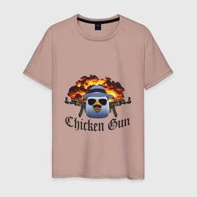 Мужская футболка хлопок с принтом Chicken gun game в Тюмени, 100% хлопок | прямой крой, круглый вырез горловины, длина до линии бедер, слегка спущенное плечо. | 