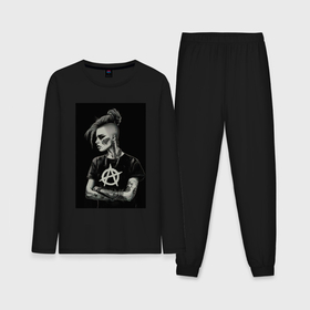 Мужская пижама с лонгсливом хлопок с принтом Девушка анархистка черно белый стиль в Курске,  |  | Тематика изображения на принте: 