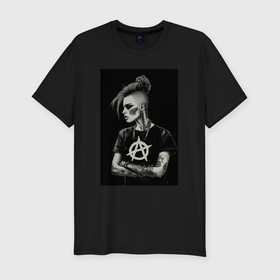 Мужская футболка хлопок Slim с принтом Девушка анархистка черно белый стиль в Белгороде, 92% хлопок, 8% лайкра | приталенный силуэт, круглый вырез ворота, длина до линии бедра, короткий рукав | 
