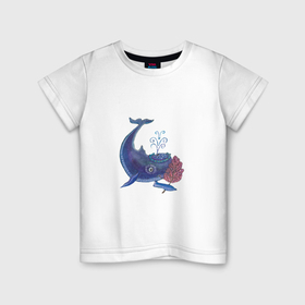 Детская футболка хлопок с принтом Мультяшный кит романтик в Курске, 100% хлопок | круглый вырез горловины, полуприлегающий силуэт, длина до линии бедер | Тематика изображения на принте: 