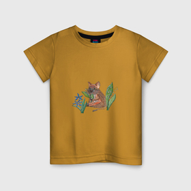 Детская футболка хлопок с принтом Кабанчик с весенними цветами в Тюмени, 100% хлопок | круглый вырез горловины, полуприлегающий силуэт, длина до линии бедер | 