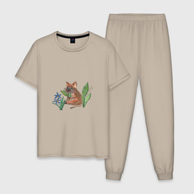 Мужская пижама хлопок с принтом Кабанчик с весенними цветами в Курске, 100% хлопок | брюки и футболка прямого кроя, без карманов, на брюках мягкая резинка на поясе и по низу штанин
 | 