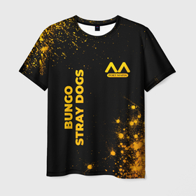 Мужская футболка 3D с принтом Bungo Stray Dogs   gold gradient: надпись, символ в Санкт-Петербурге, 100% полиэфир | прямой крой, круглый вырез горловины, длина до линии бедер | 
