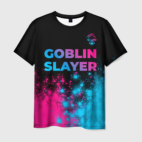 Мужская футболка 3D с принтом Goblin Slayer   neon gradient: символ сверху в Петрозаводске, 100% полиэфир | прямой крой, круглый вырез горловины, длина до линии бедер | 