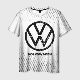 Мужская футболка 3D с принтом Volkswagen с потертостями на светлом фоне в городе Новоалтайск, 100% полиэфир | прямой крой, круглый вырез горловины, длина до линии бедер | 
