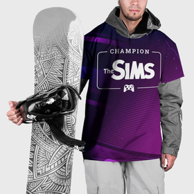Накидка на куртку 3D с принтом The Sims gaming champion: рамка с лого и джойстиком на неоновом фоне в Екатеринбурге, 100% полиэстер |  | 
