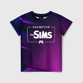 Детская футболка 3D с принтом The Sims gaming champion: рамка с лого и джойстиком на неоновом фоне в Белгороде, 100% гипоаллергенный полиэфир | прямой крой, круглый вырез горловины, длина до линии бедер, чуть спущенное плечо, ткань немного тянется | 