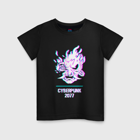 Детская футболка хлопок с принтом Cyberpunk 2077 в стиле glitch и баги графики в Екатеринбурге, 100% хлопок | круглый вырез горловины, полуприлегающий силуэт, длина до линии бедер | 