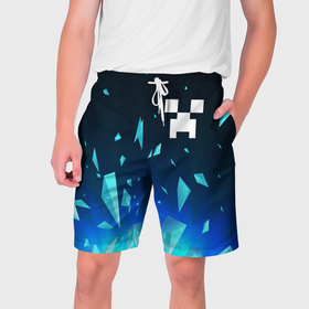 Мужские шорты 3D с принтом Minecraft взрыв частиц ,  полиэстер 100% | прямой крой, два кармана без застежек по бокам. Мягкая трикотажная резинка на поясе, внутри которой широкие завязки. Длина чуть выше колен | Тематика изображения на принте: 