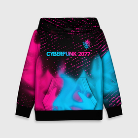 Детская толстовка 3D с принтом Cyberpunk 2077   neon gradient: символ сверху в Екатеринбурге, 100% полиэстер | двухслойный капюшон со шнурком для регулировки, мягкие манжеты на рукавах и по низу толстовки, спереди карман-кенгуру с мягким внутренним слоем | 